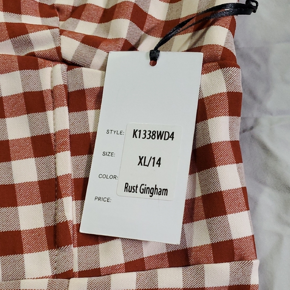 Unique Vintage XL/14 Brown And White Plaid Dress with Matching Belt! - Picture 3 of 11